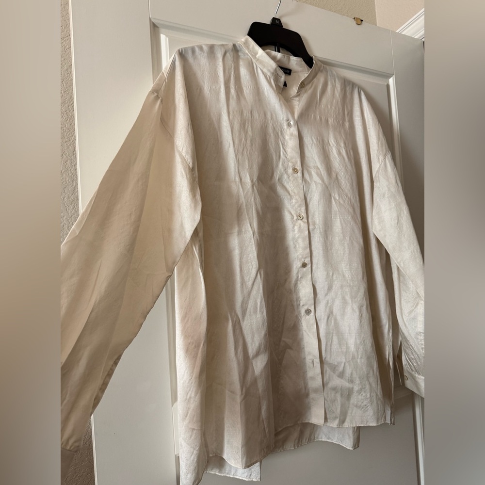 Eileen Fisher Cream Button-Up Blouse